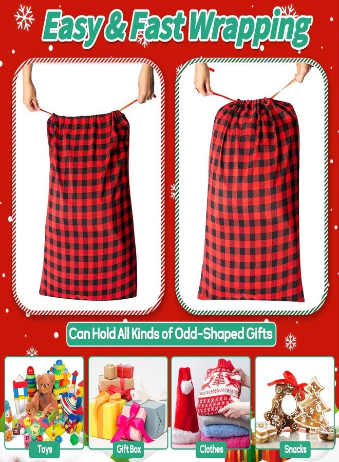 EggSun 12Pcs Christmas Drawstring Bags, Cotton Xmas Buffalo Plaid Sacks with 5Sizes, Red Green Wrapping Storage Bags with Kraft Tags for Christmas Reusable Gift Holiday Party Favors - Image 5
